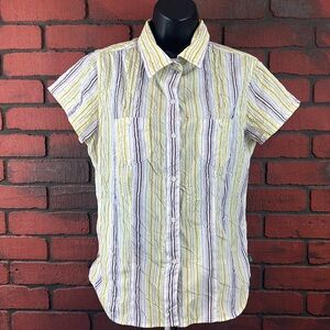 The North Face Women's Medium Short Sleeve Striped Textured Button-Up‎ Shirt